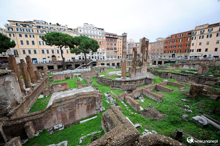 Rzym. Largo di Torre Argentina - plac z ruinami czterech rzymskich świątyń. - foto: wnieznane.pl Rzym. Largo di Torre Argentina - plac z ruinami czterech rzymskich świątyń. - foto: wnieznane.pl
