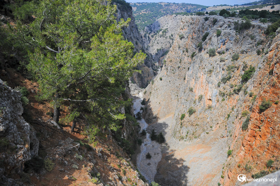 Wyspa Kreta. Wąwóz Aradena, nad którym zbudowano drewniany most. - foto: wnieznane.pl Wyspa Kreta. Wąwóz Aradena, nad którym zbudowano drewniany most. - foto: wnieznane.pl